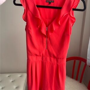Express Coral Ruffle-Front Sleeveless Dress